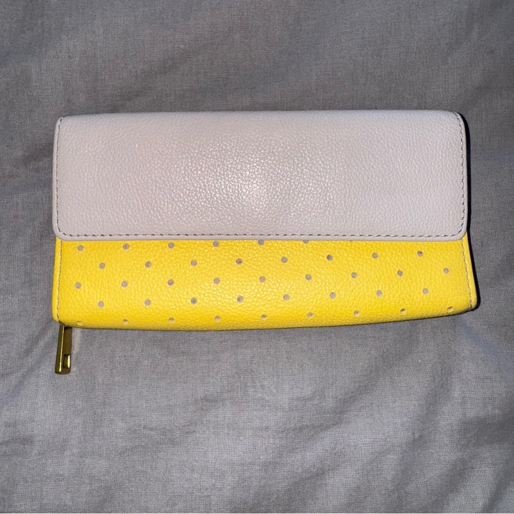 Fossil Jori Flap Yellow Gray Clutch Wallet Leather